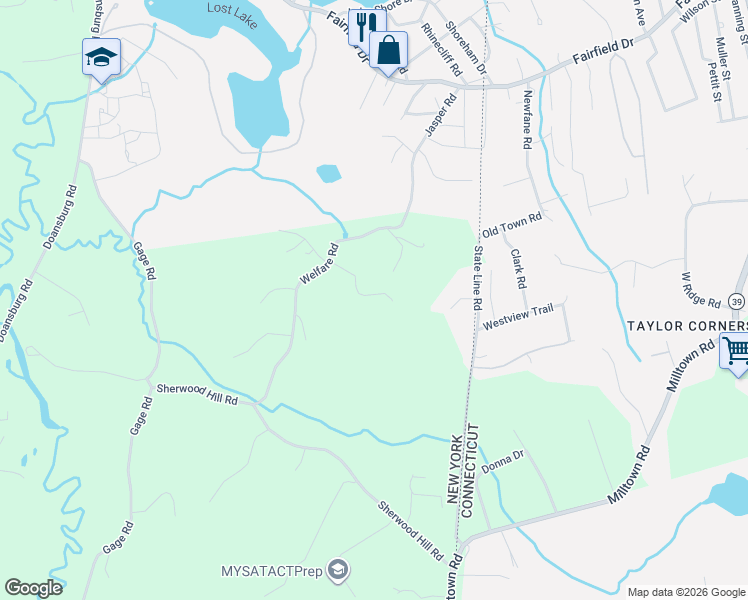 map of restaurants, bars, coffee shops, grocery stores, and more near 82 Welfare Road in Brewster