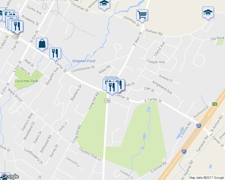 map of restaurants, bars, coffee shops, grocery stores, and more near 816 East Center Street in Wallingford