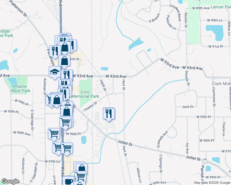 map of restaurants, bars, coffee shops, grocery stores, and more near 10603 Thielen Street in St. John