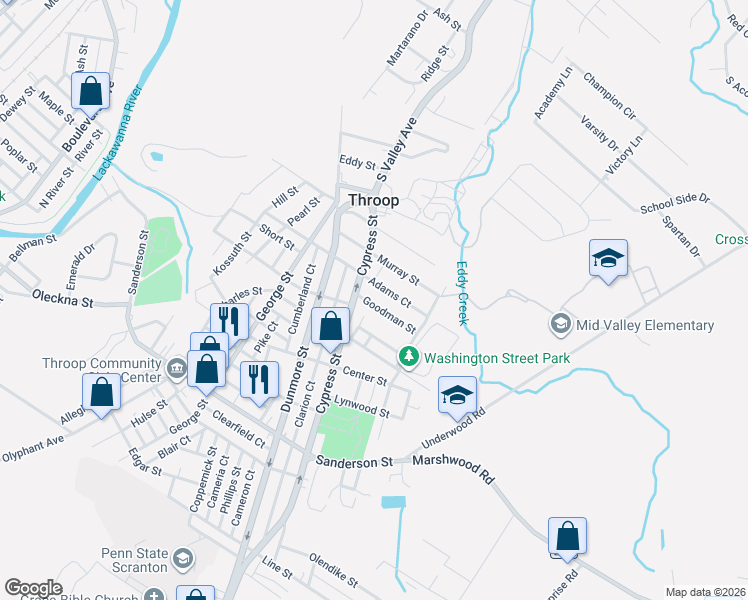 map of restaurants, bars, coffee shops, grocery stores, and more near 812 Goodman Street in Throop