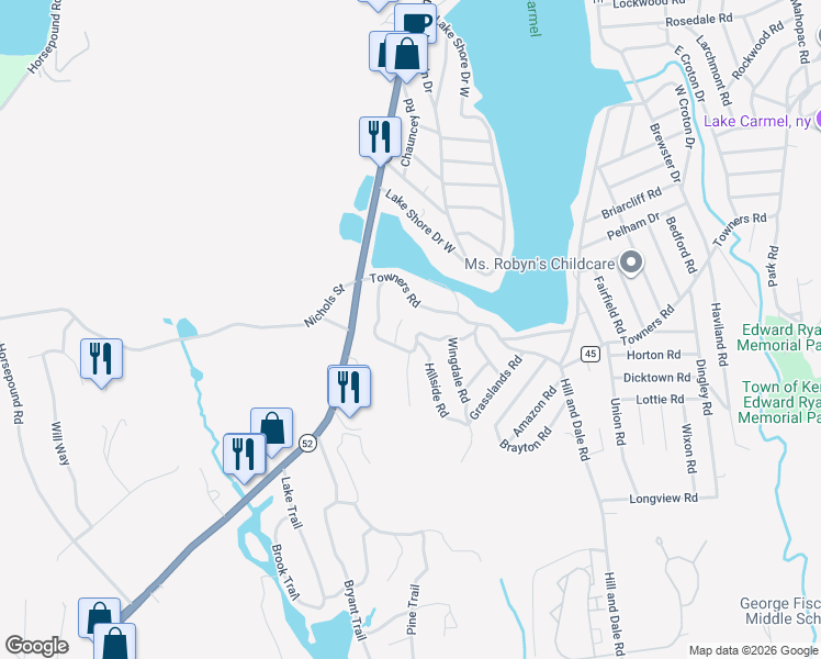 map of restaurants, bars, coffee shops, grocery stores, and more near 8 Hillside Road in Carmel Hamlet