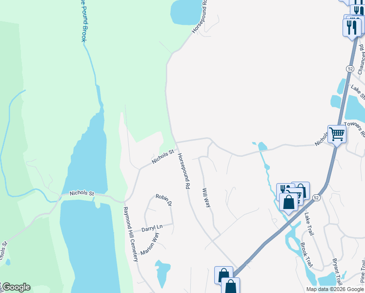 map of restaurants, bars, coffee shops, grocery stores, and more near 140 Horsepound Road in Carmel Hamlet