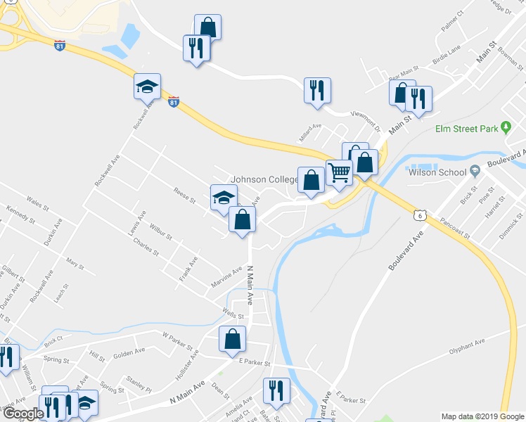 map of restaurants, bars, coffee shops, grocery stores, and more near 3211 North Main Avenue in Scranton