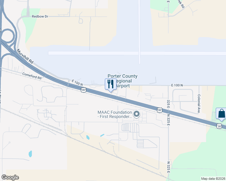 map of restaurants, bars, coffee shops, grocery stores, and more near 4105 U.S. 30 in Valparaiso