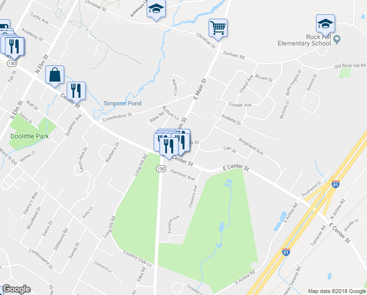 map of restaurants, bars, coffee shops, grocery stores, and more near 45 East Side Drive in Wallingford