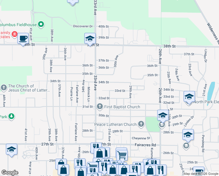 map of restaurants, bars, coffee shops, grocery stores, and more near 3200-3270 31st Ave in Columbus