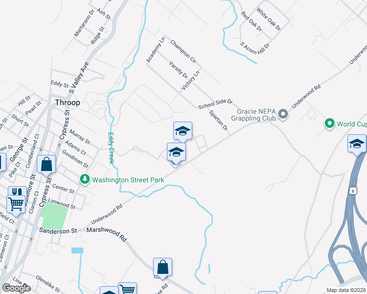 map of restaurants, bars, coffee shops, grocery stores, and more near 52 Underwood Road in Throop