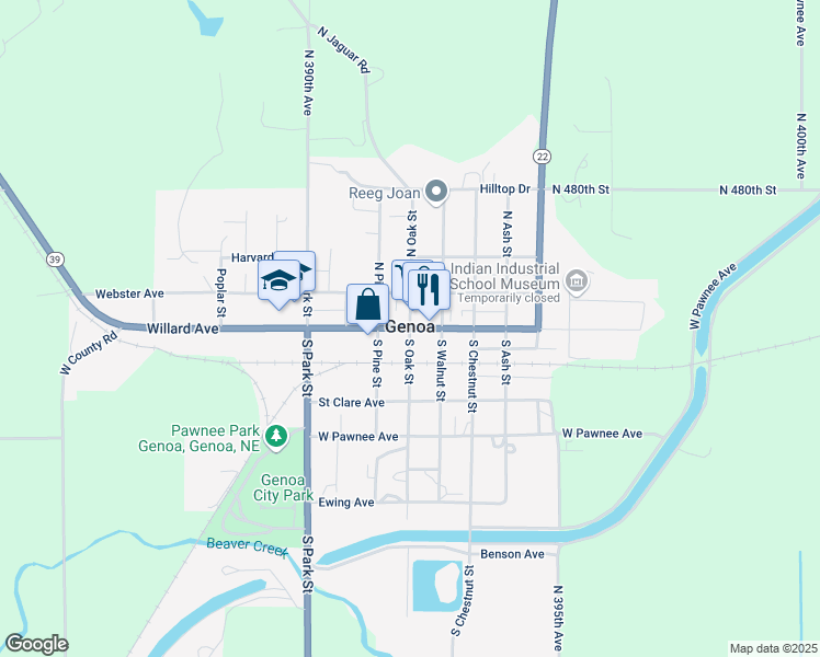 map of restaurants, bars, coffee shops, grocery stores, and more near Nebraska 22 in Genoa