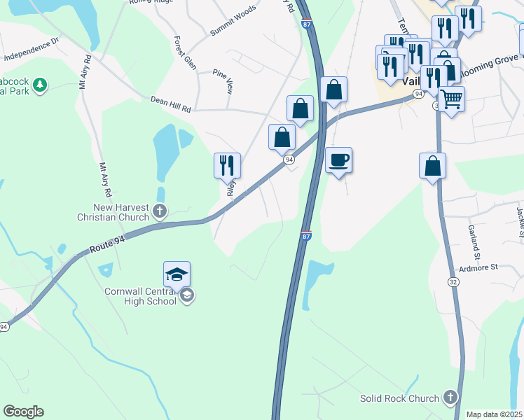 map of restaurants, bars, coffee shops, grocery stores, and more near 30 Gerow Lane in New Windsor