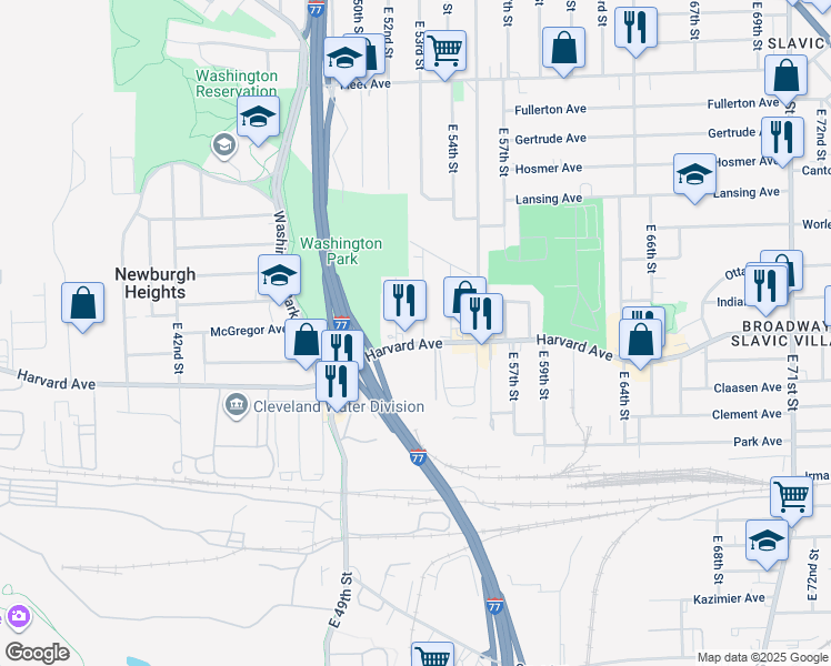 map of restaurants, bars, coffee shops, grocery stores, and more near in Newburgh Heights