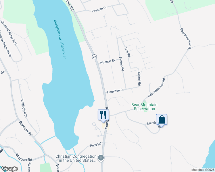 map of restaurants, bars, coffee shops, grocery stores, and more near 1 Hamilton Drive in Danbury