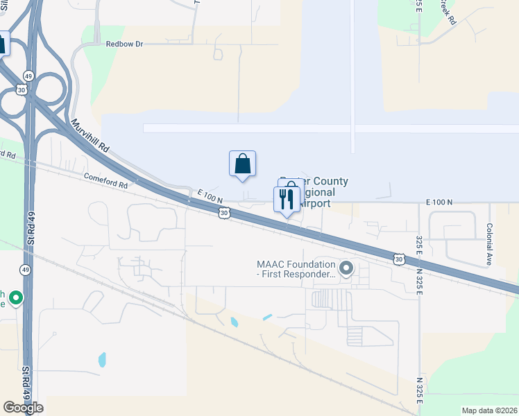 map of restaurants, bars, coffee shops, grocery stores, and more near 4105 U.S. 30 in Valparaiso