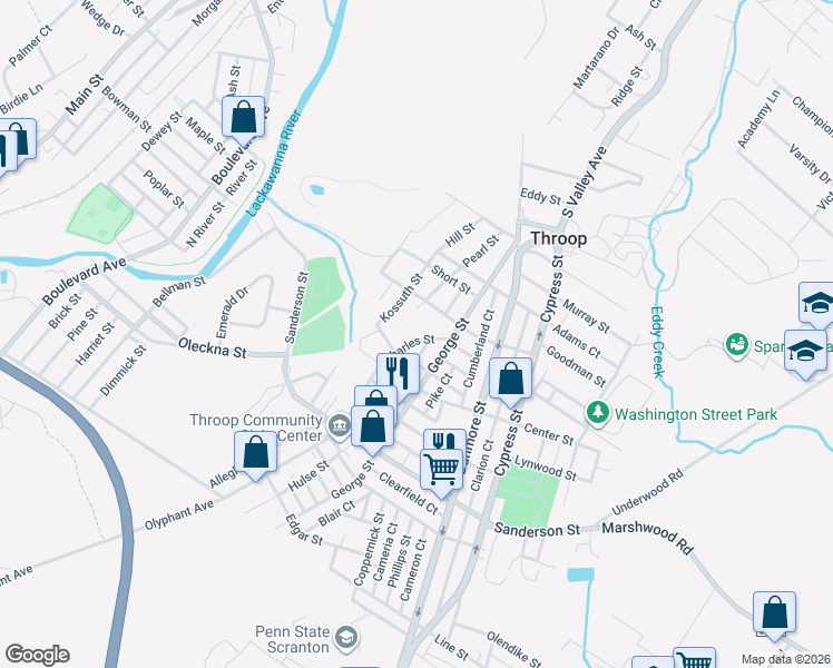 map of restaurants, bars, coffee shops, grocery stores, and more near 527 Charles Street in Throop