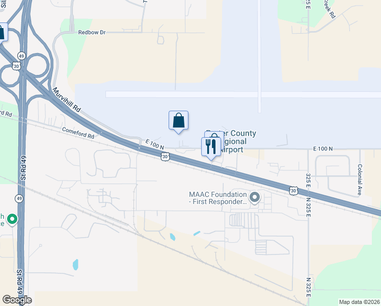 map of restaurants, bars, coffee shops, grocery stores, and more near 4105 U.S. 30 in Valparaiso