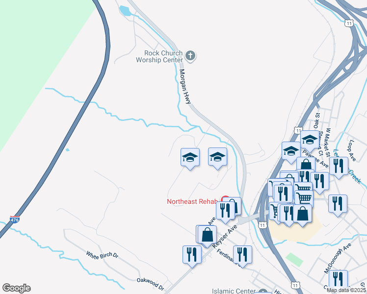 map of restaurants, bars, coffee shops, grocery stores, and more near 100 Smallacombe Drive in Scranton