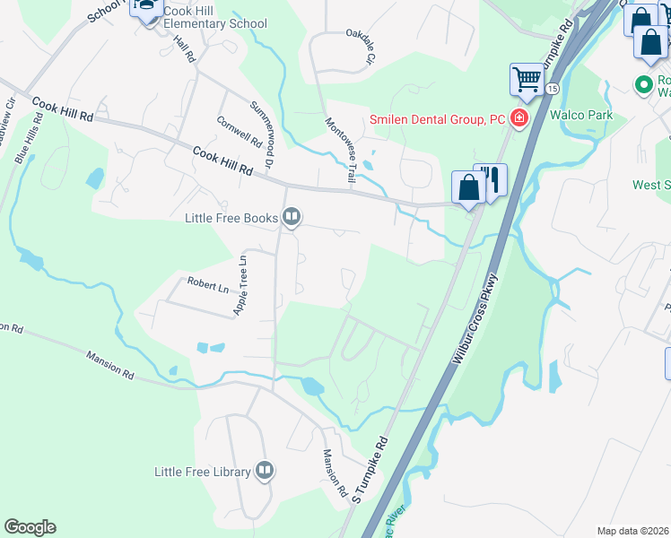map of restaurants, bars, coffee shops, grocery stores, and more near 40 Spice Hill Drive in Wallingford
