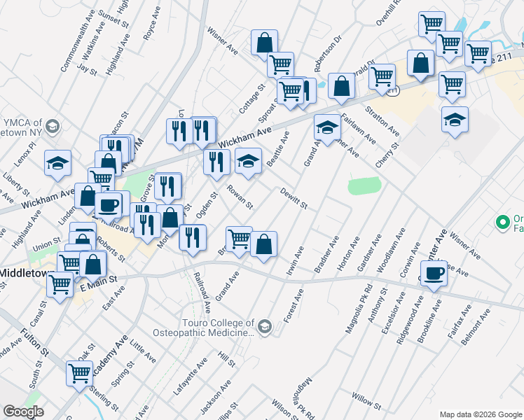 map of restaurants, bars, coffee shops, grocery stores, and more near 62 Beattie Avenue in Middletown