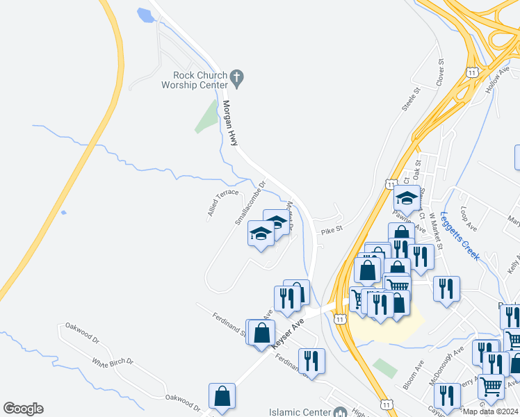 map of restaurants, bars, coffee shops, grocery stores, and more near 101 Smallacombe Drive in Scranton