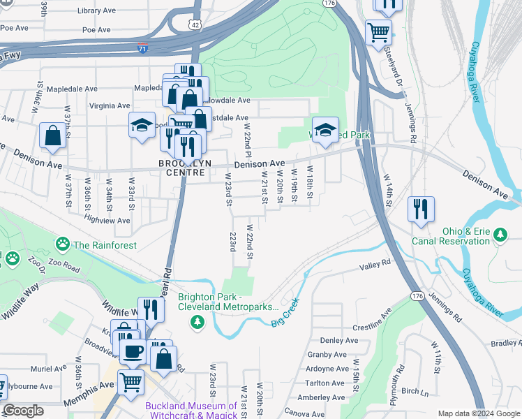 map of restaurants, bars, coffee shops, grocery stores, and more near 2116 Hurley Avenue in Cleveland