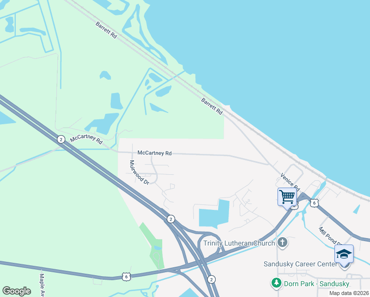 map of restaurants, bars, coffee shops, grocery stores, and more near 5433 McCartney Rd in Sandusky