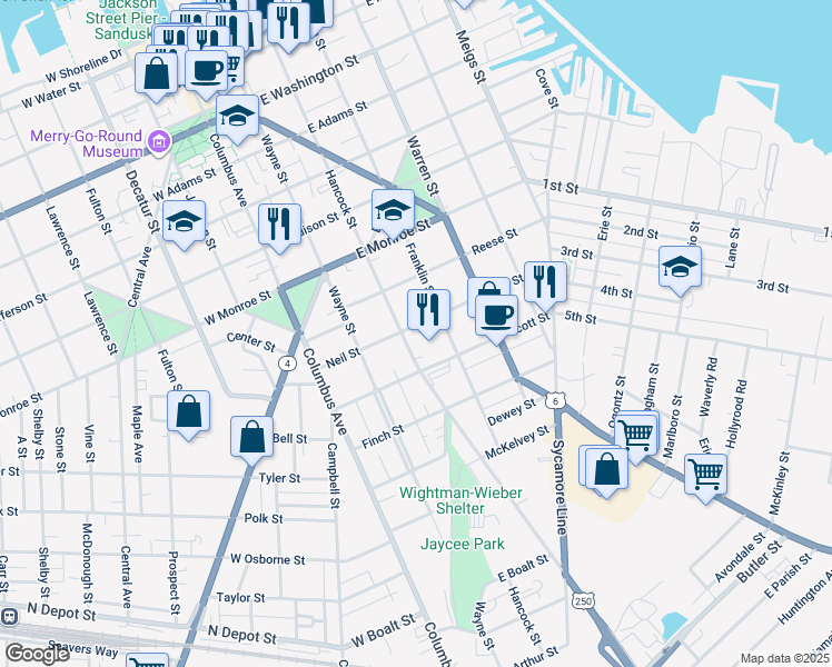 map of restaurants, bars, coffee shops, grocery stores, and more near 312 Neil Street in Sandusky