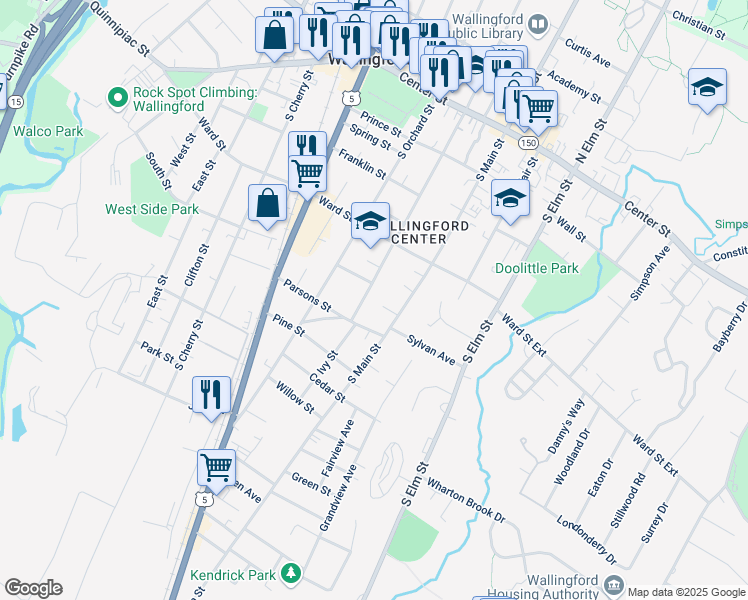 map of restaurants, bars, coffee shops, grocery stores, and more near 196 South Whittlesey Avenue in Wallingford