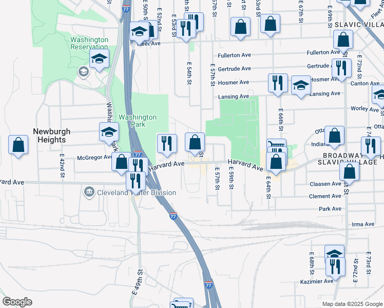 map of restaurants, bars, coffee shops, grocery stores, and more near 3990 East 55th Street in Newburgh Heights