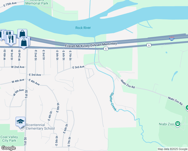 map of restaurants, bars, coffee shops, grocery stores, and more near 905 East 3rd Avenue in Coal Valley