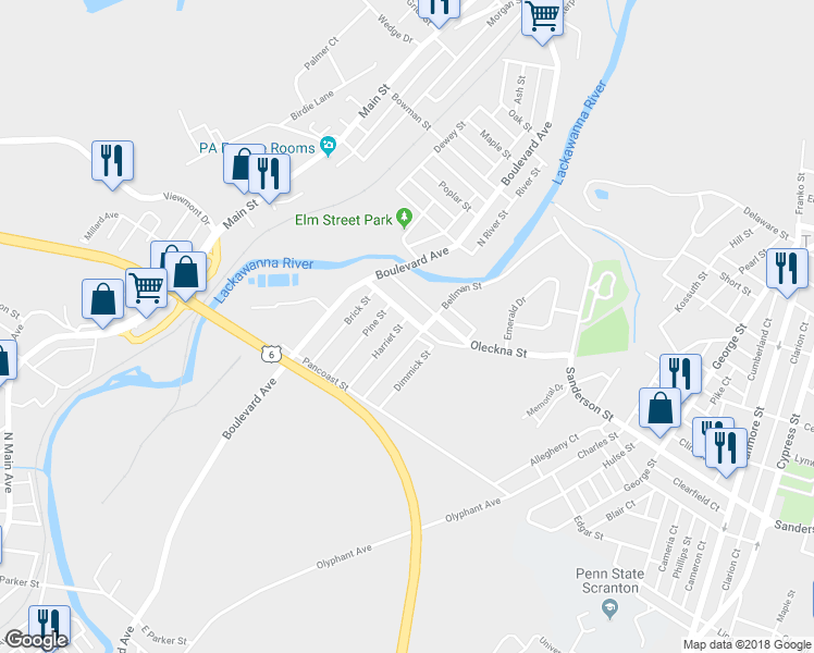 map of restaurants, bars, coffee shops, grocery stores, and more near 172 Harriet Street in Throop