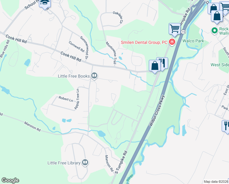 map of restaurants, bars, coffee shops, grocery stores, and more near 40 Spice Hill Drive in Wallingford