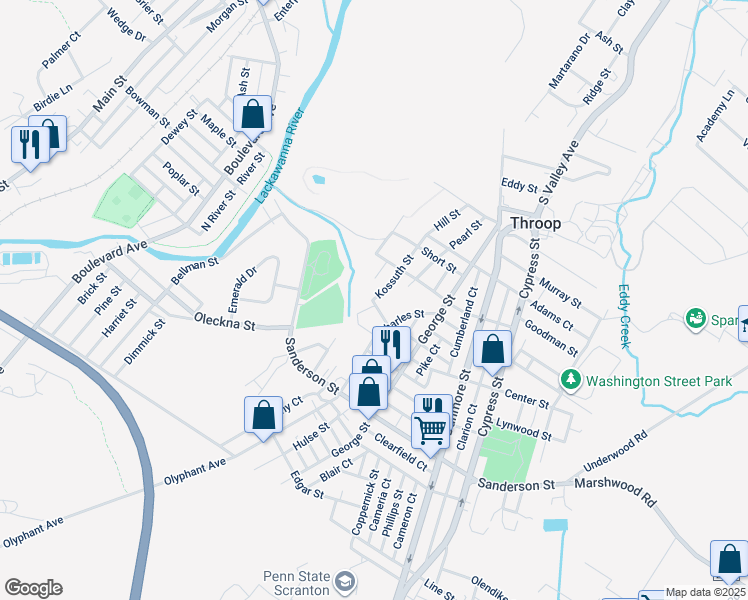 map of restaurants, bars, coffee shops, grocery stores, and more near 616 Kossuth Street in Throop
