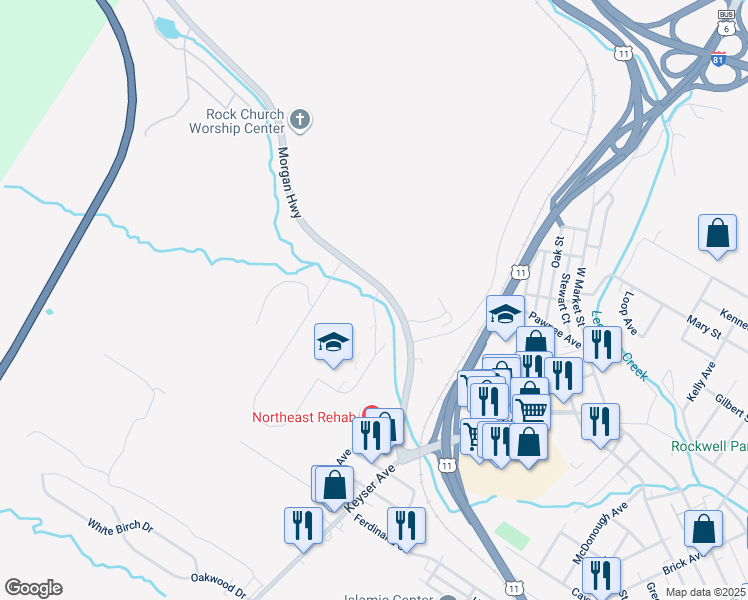 map of restaurants, bars, coffee shops, grocery stores, and more near in Scranton