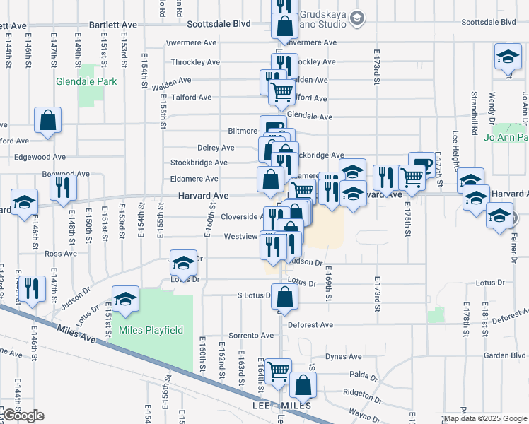 map of restaurants, bars, coffee shops, grocery stores, and more near in Cleveland