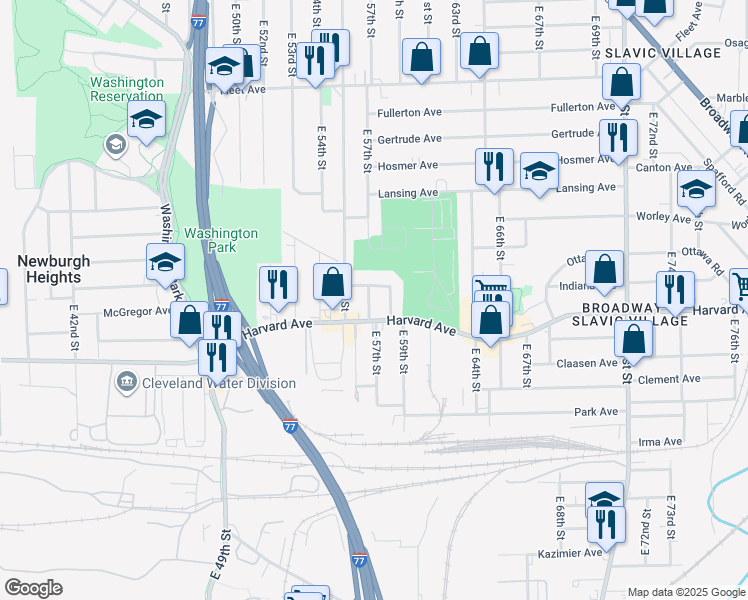 map of restaurants, bars, coffee shops, grocery stores, and more near 4003 East 57th Street in Cleveland