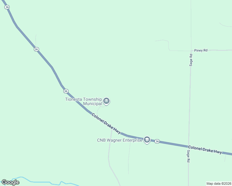 map of restaurants, bars, coffee shops, grocery stores, and more near Colonel Drake Highway in Tionesta