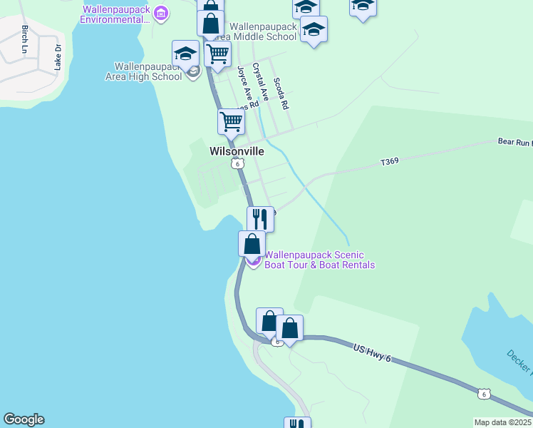 map of restaurants, bars, coffee shops, grocery stores, and more near 106 Bear Run Road in Hawley