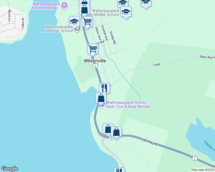 map of restaurants, bars, coffee shops, grocery stores, and more near 106 Bear Run Road in Hawley