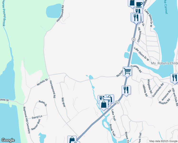 map of restaurants, bars, coffee shops, grocery stores, and more near 409 Nichols Street in Carmel