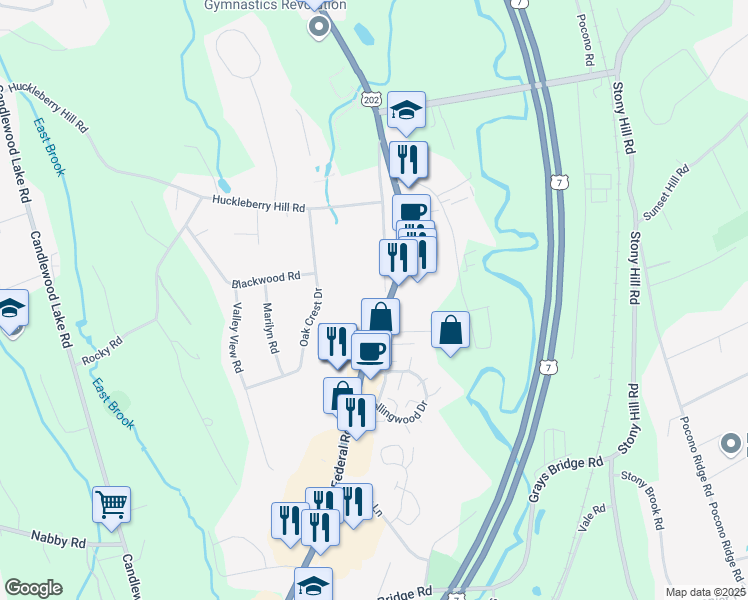 map of restaurants, bars, coffee shops, grocery stores, and more near 310 Federal Road in Brookfield