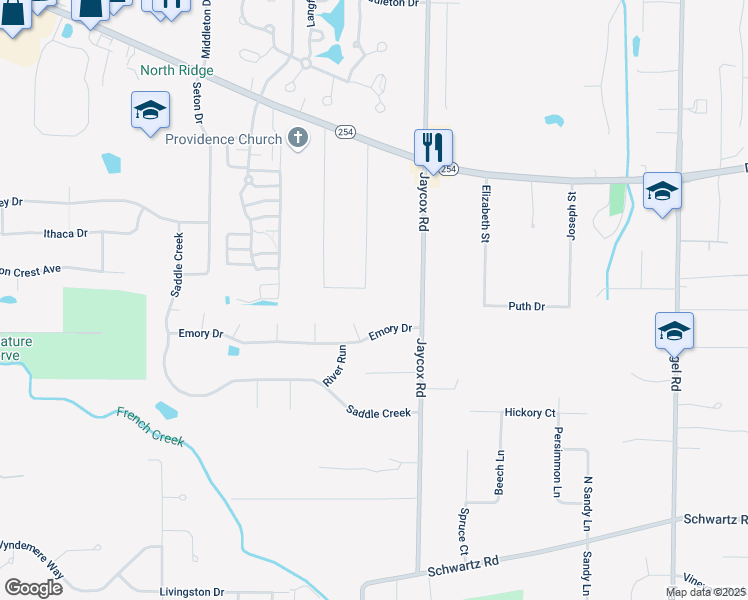 map of restaurants, bars, coffee shops, grocery stores, and more near 2711 Palmer Lane in Avon