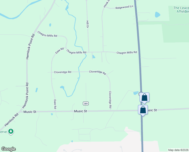 map of restaurants, bars, coffee shops, grocery stores, and more near 8265 Cloveridge Road in Chagrin Falls