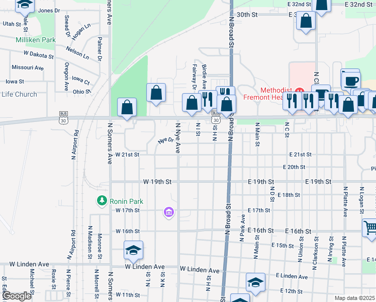 map of restaurants, bars, coffee shops, grocery stores, and more near 425 West 21st Avenue in Fremont