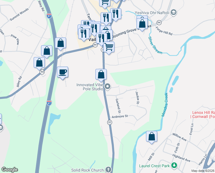 map of restaurants, bars, coffee shops, grocery stores, and more near 2430 New York 32 in New Windsor