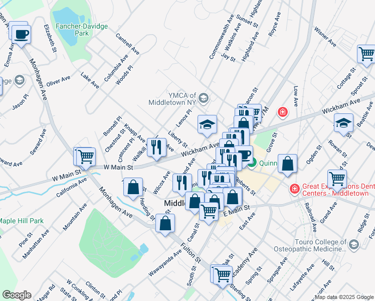 map of restaurants, bars, coffee shops, grocery stores, and more near 6 Liberty Street in Middletown