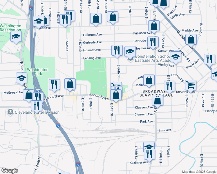 map of restaurants, bars, coffee shops, grocery stores, and more near 3986 East 64th Street in Cleveland