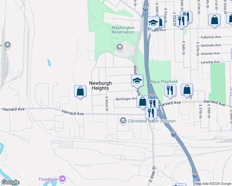 map of restaurants, bars, coffee shops, grocery stores, and more near 4409 Alpha Avenue in Newburgh Heights