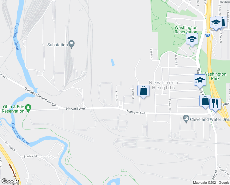 map of restaurants, bars, coffee shops, grocery stores, and more near 3982 East 26th Street in Newburgh Heights