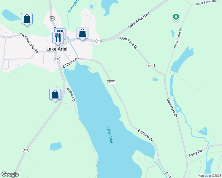 map of restaurants, bars, coffee shops, grocery stores, and more near 285 E Shore Dr in Wayne