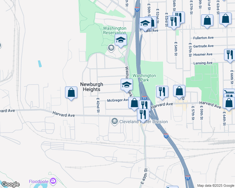map of restaurants, bars, coffee shops, grocery stores, and more near 4520 Alpha Avenue in Newburgh Heights