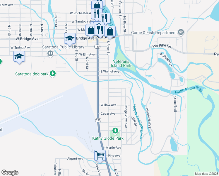 map of restaurants, bars, coffee shops, grocery stores, and more near 703 South River Street in Saratoga